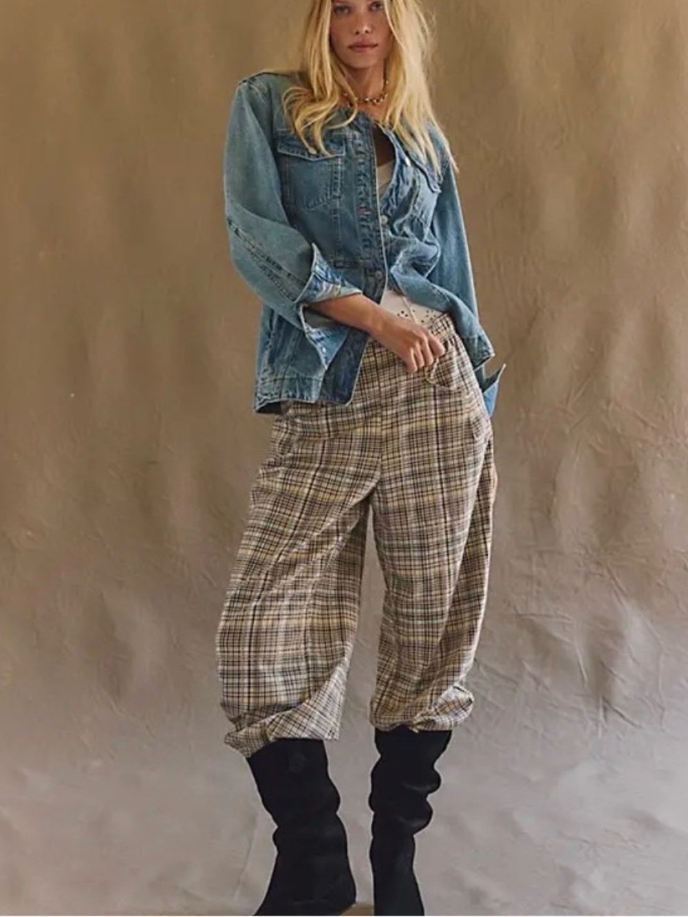 Free People Women's Nice Choice Pull-On Pants Barrel Pant Ivory Combo - Picture 4 of 6